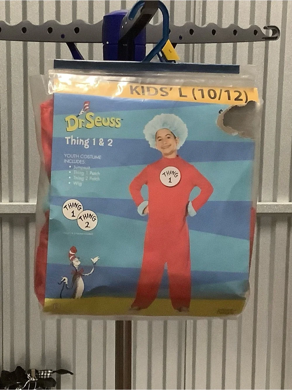 Dr. Seuss Thing 1 or 2 Kids Costume Red with Light Blue Wig size large